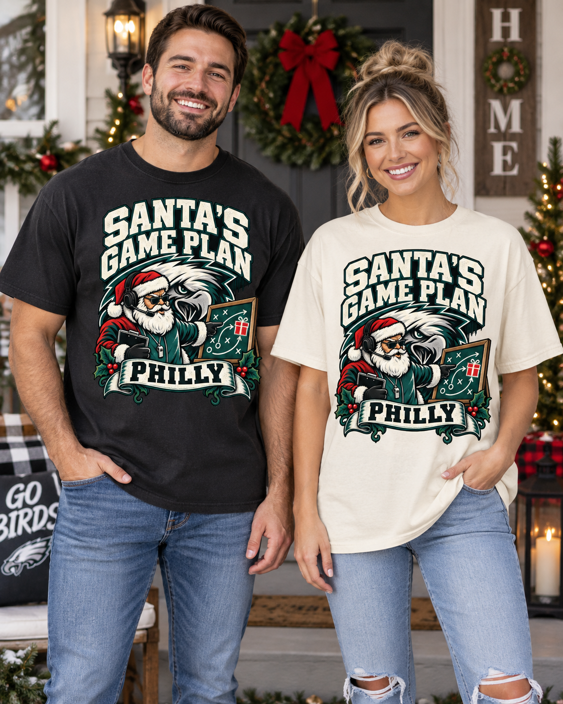 Santa’s Game Plan Philly Comfort Colors Christmas football T-shirt mockup 2