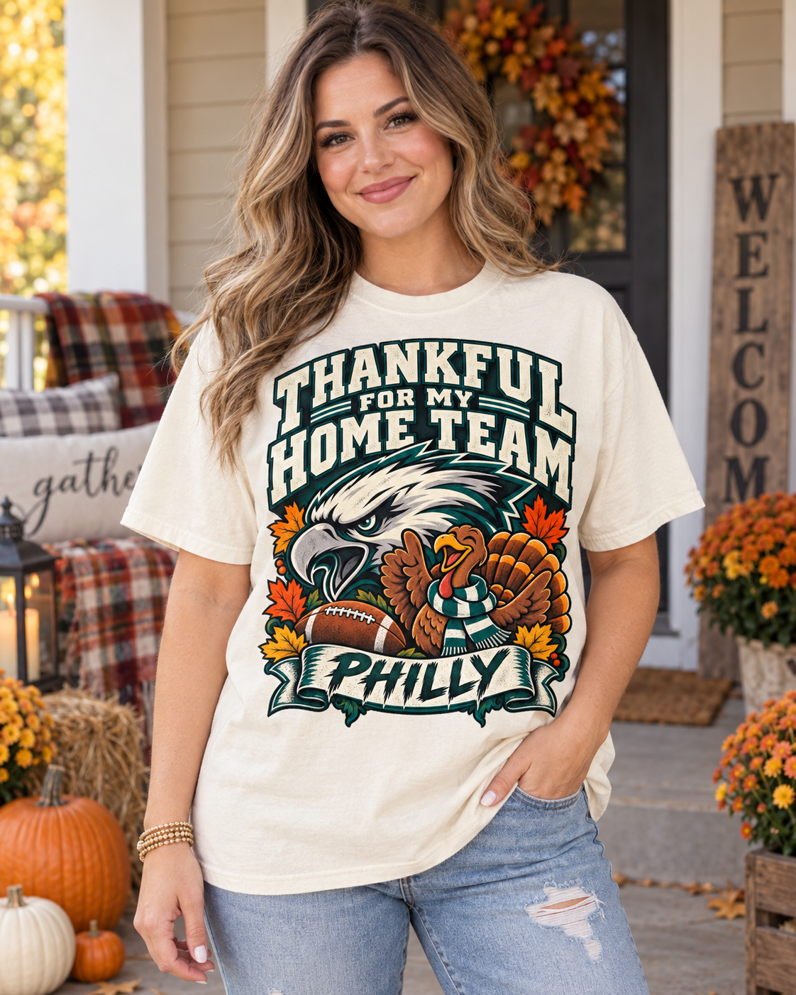 Thankful for My Home Team Philly Comfort Colors Thanksgiving football T-shirt mockup 1