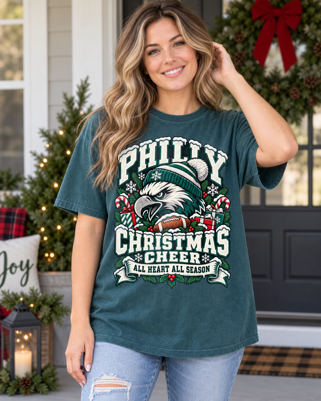 Philly Christmas Cheer Comfort Colors Christmas football T-shirt mockup 1