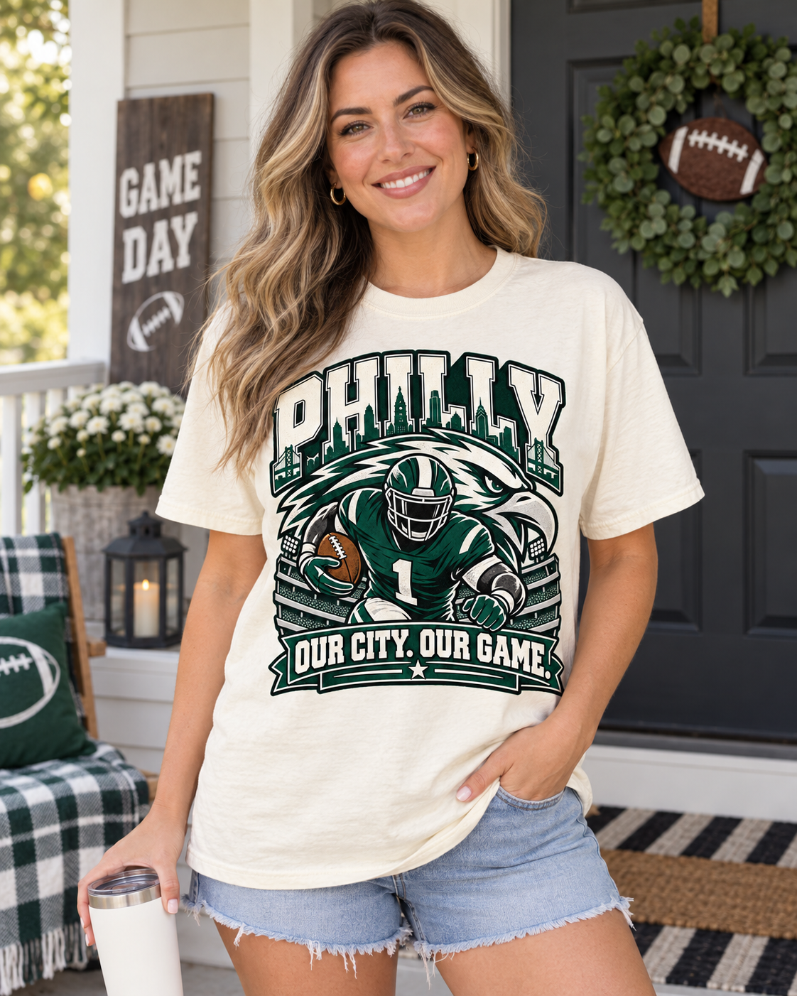 Philly Our City Our Game Comfort Colors football T-shirt mockup 1