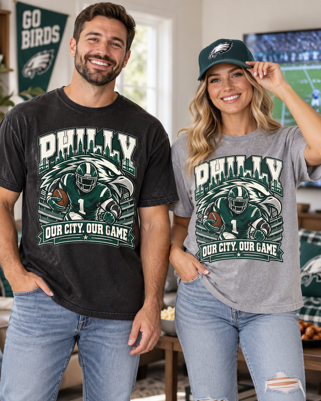 Philly Our City Our Game Comfort Colors football T-shirt mockup 2