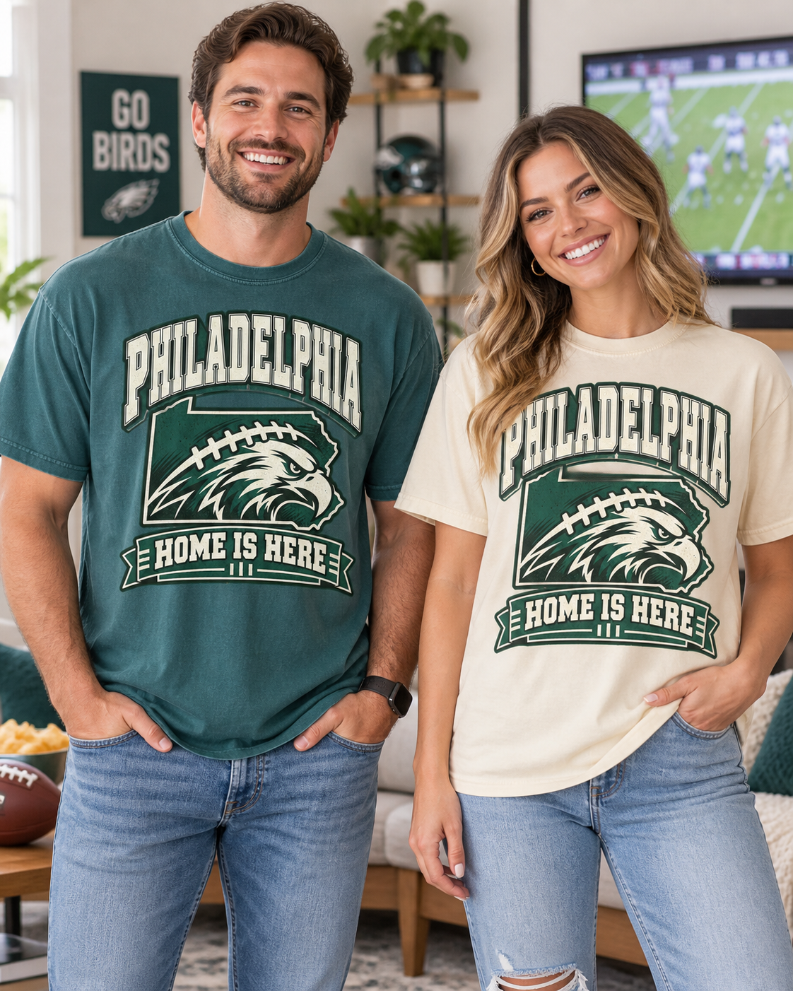 Philadelphia Home Is Here Comfort Colors football T-shirt mockup 2