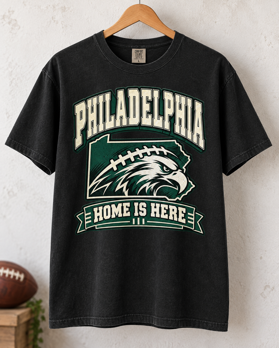 Philadelphia Home Is Here Comfort Colors football T-shirt mockup 3
