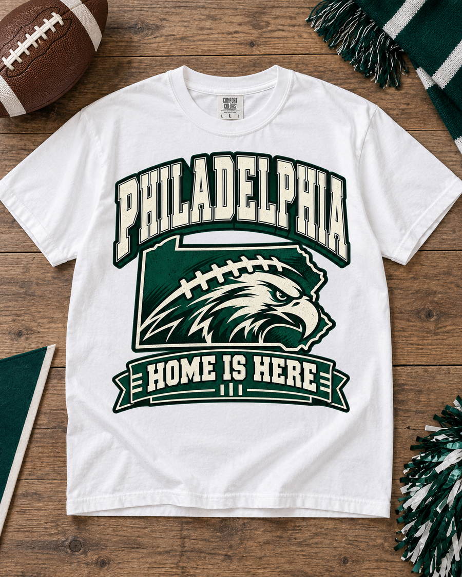 Philadelphia Home Is Here Comfort Colors football T-shirt mockup 4