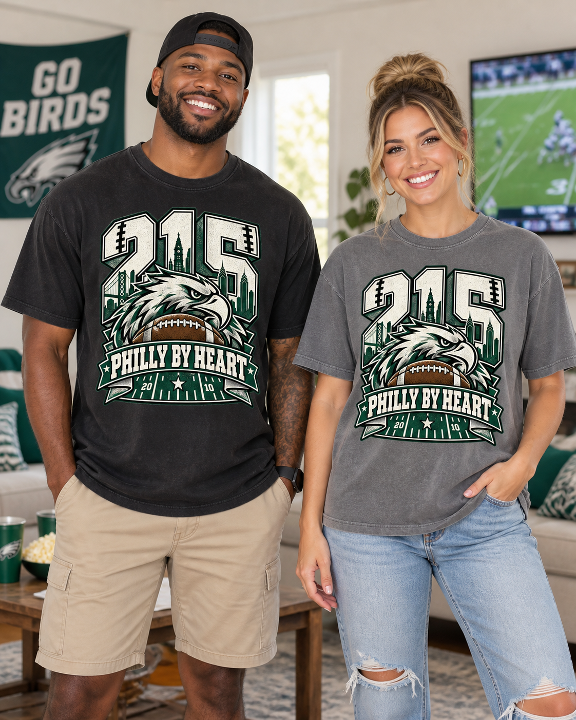 215 Philly by Heart Comfort Colors football T-shirt mockup 2