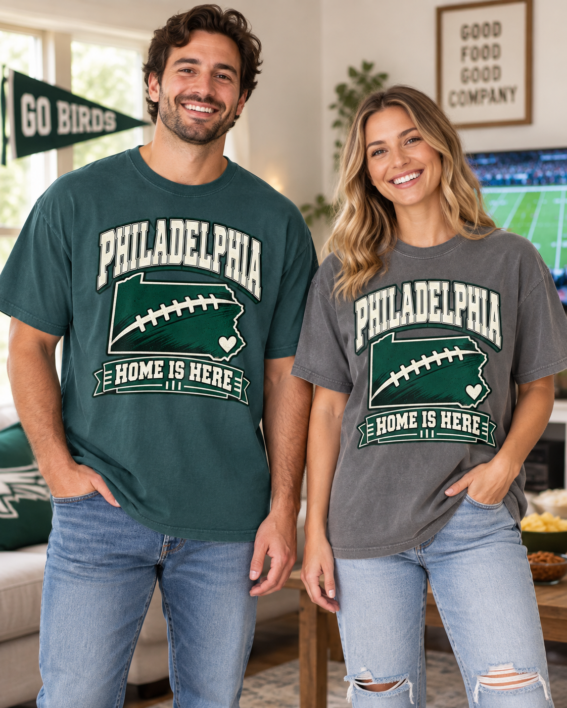 Philadelphia Home Is Here Vintage Comfort Colors football T-shirt mockup 2