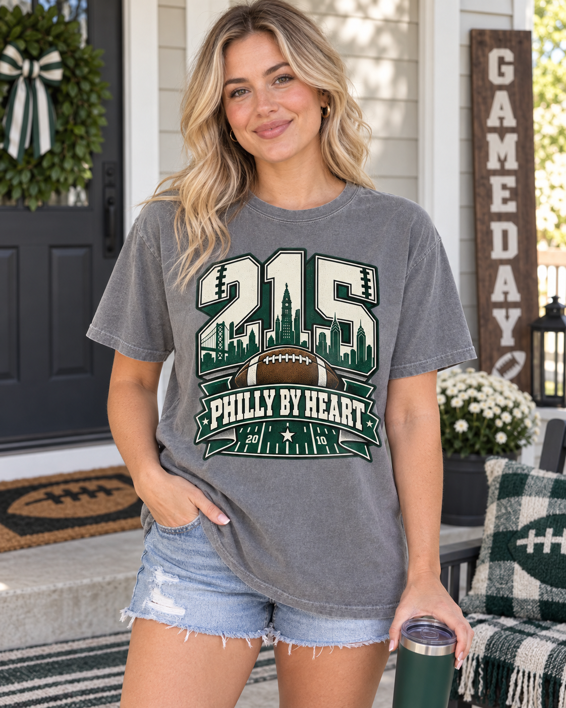215 Philly by Heart Skyline Comfort Colors football T-shirt mockup 1
