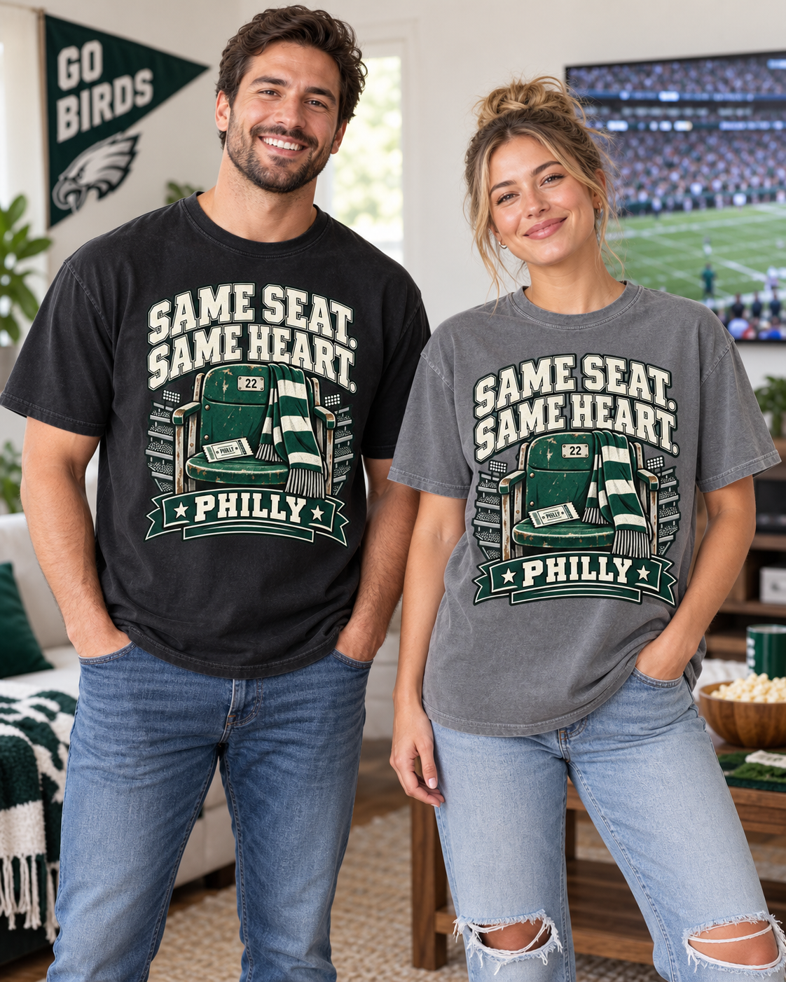 Same Seat Same Heart Philly Comfort Colors football T-shirt mockup 2