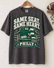Same Seat Same Heart Philly Comfort Colors football T-shirt mockup 3