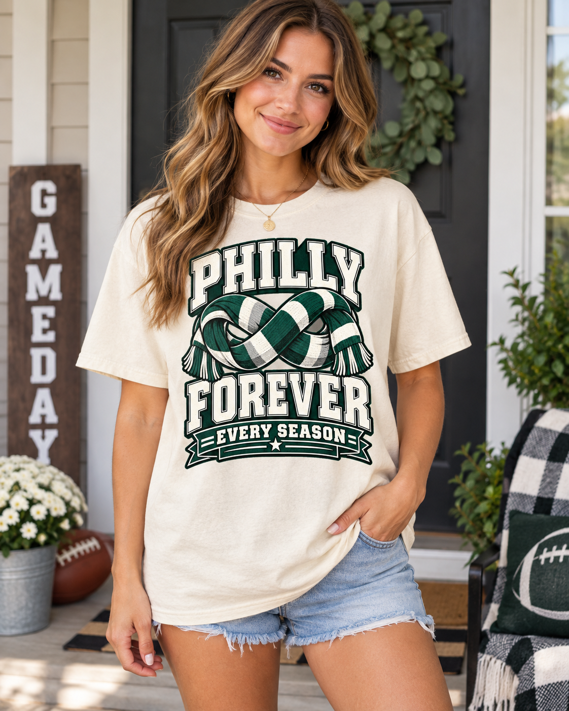 Philly Forever Every Season Vintage Comfort Colors football T-shirt mockup 1