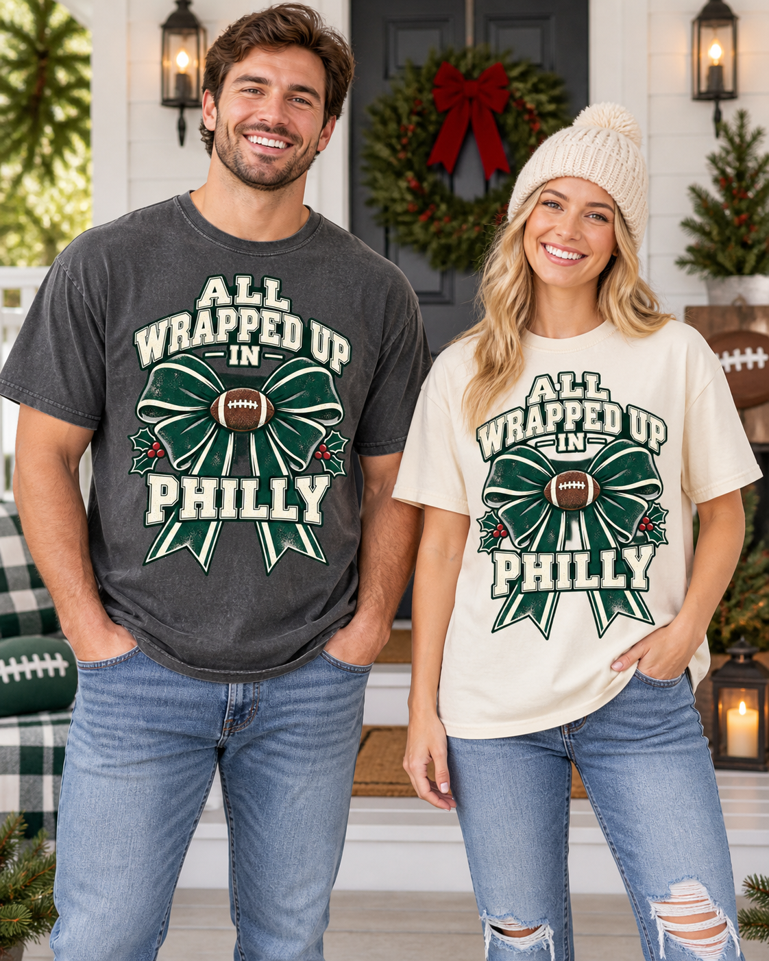 All Wrapped Up in Philly Comfort Colors Christmas football T-shirt mockup 2