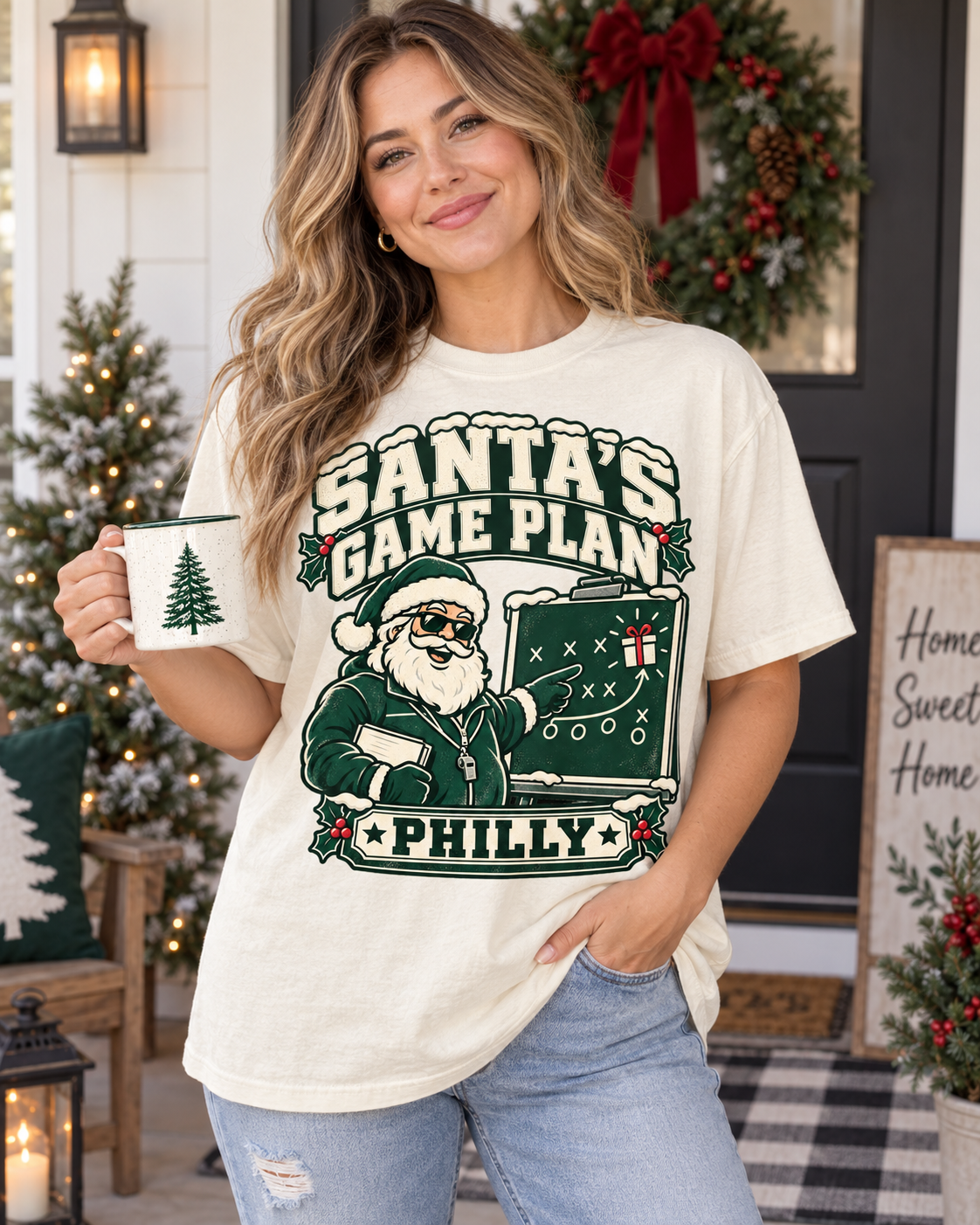 Santa’s Game Plan Philly Vintage Comfort Colors Christmas football T-shirt mockup 1