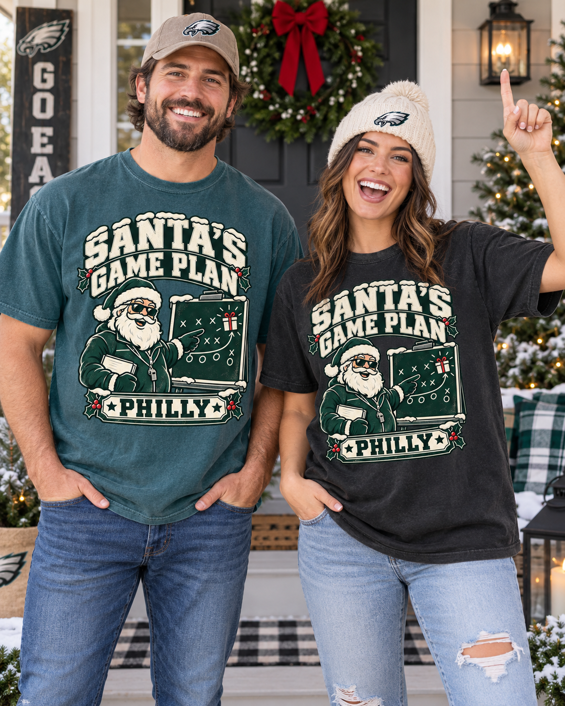 Santa’s Game Plan Philly Vintage Comfort Colors Christmas football T-shirt mockup 2