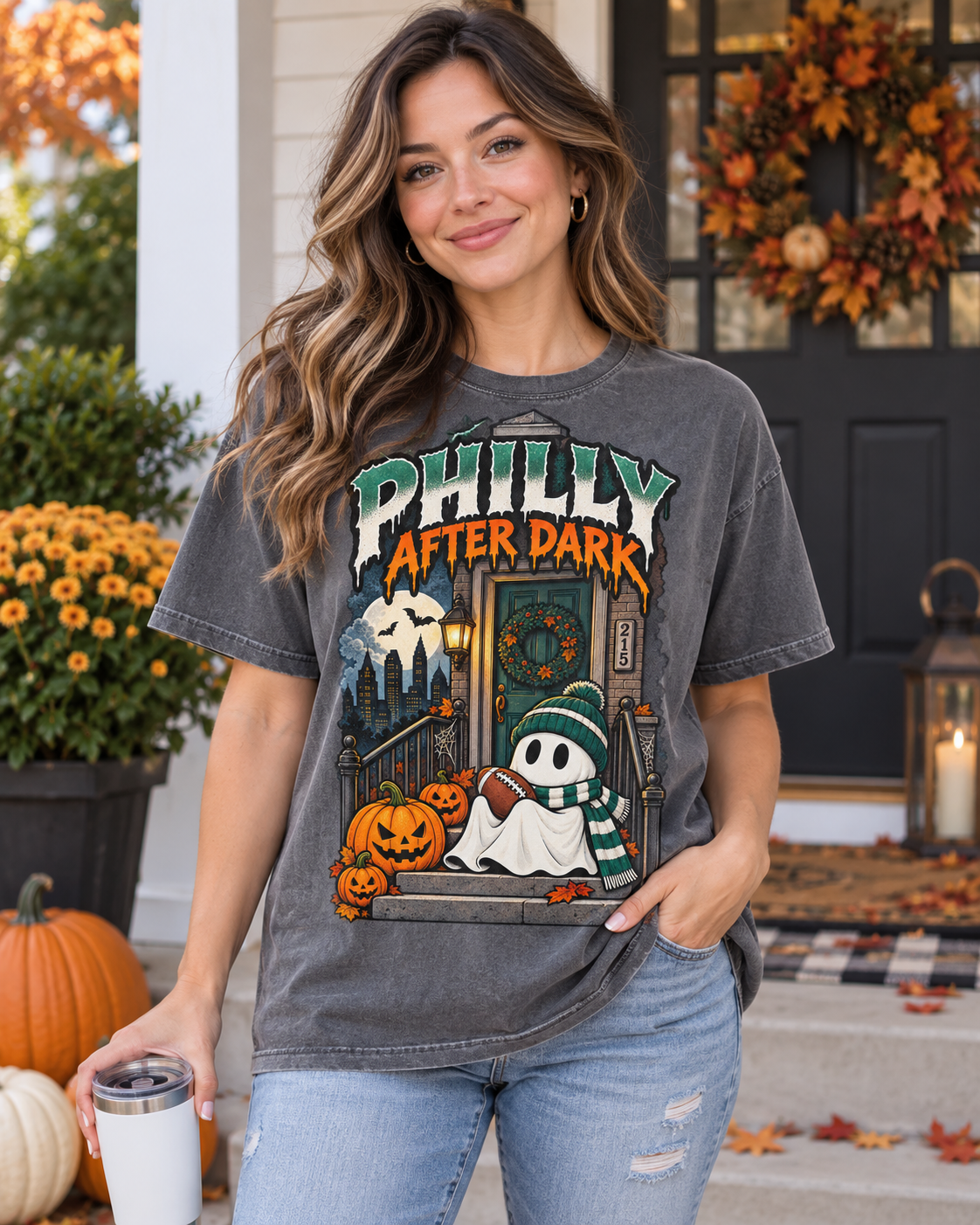 Philly After Dark Vintage Comfort Colors Halloween football T-shirt mockup 1