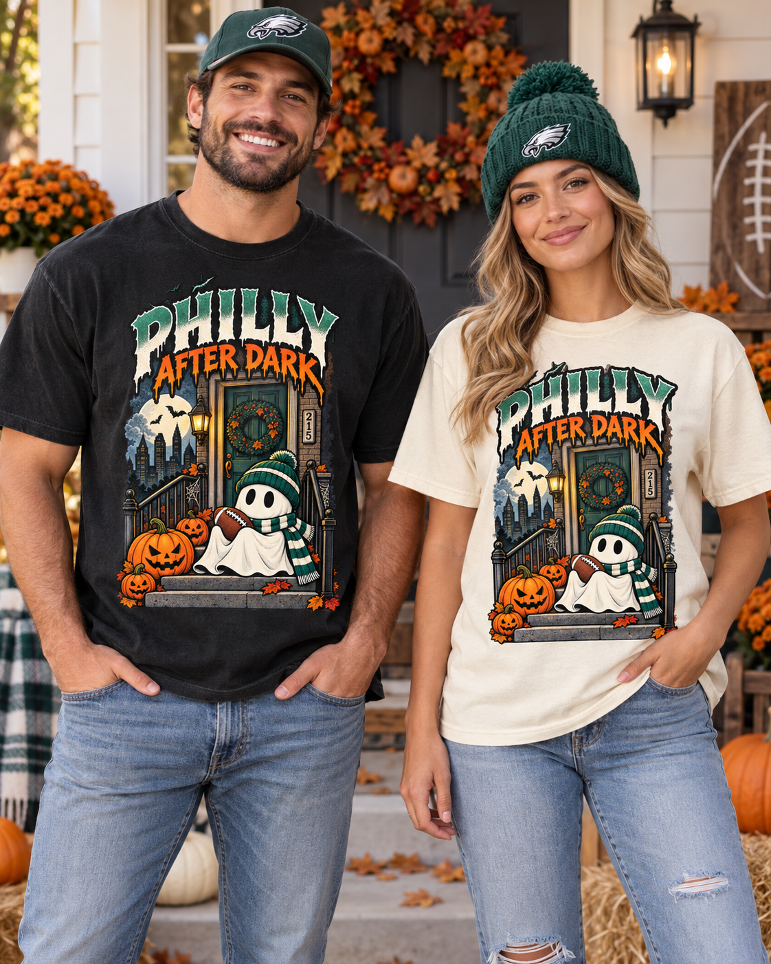Philly After Dark Vintage Comfort Colors Halloween football T-shirt mockup 2