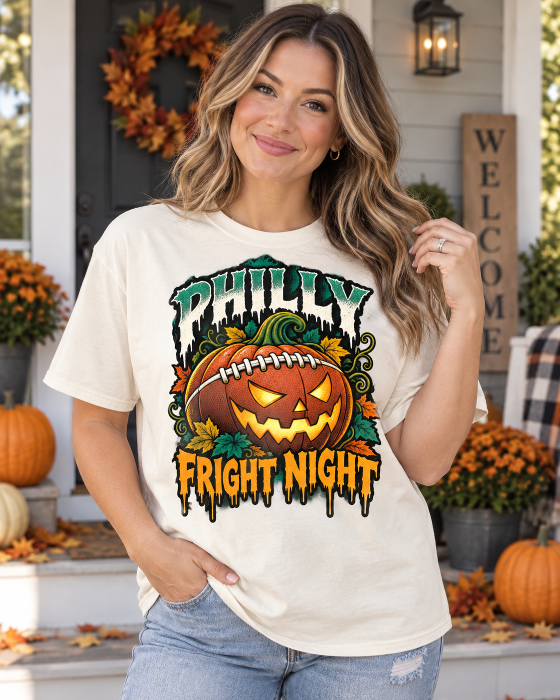 Philly Fright Night Comfort Colors Halloween football T-shirt mockup 1