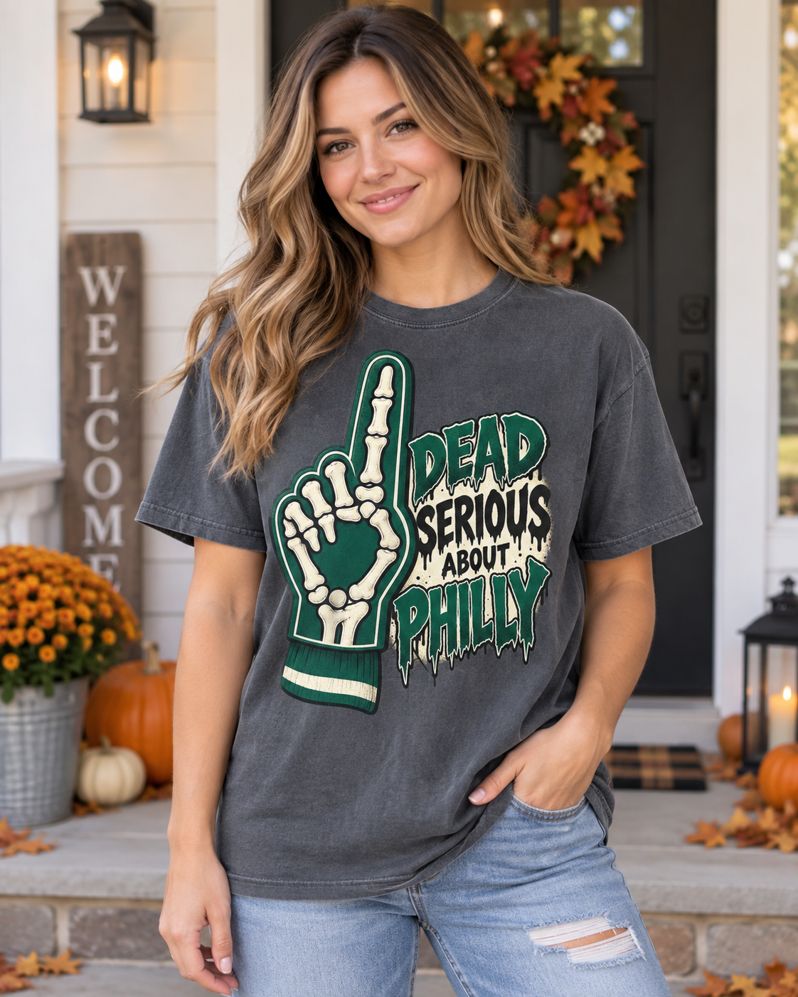 Dead Serious About Philly Comfort Colors Halloween football T-shirt mockup 1
