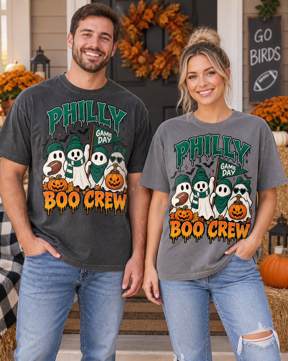 Philly Boo Crew Vintage Comfort Colors Halloween football T-shirt mockup 2