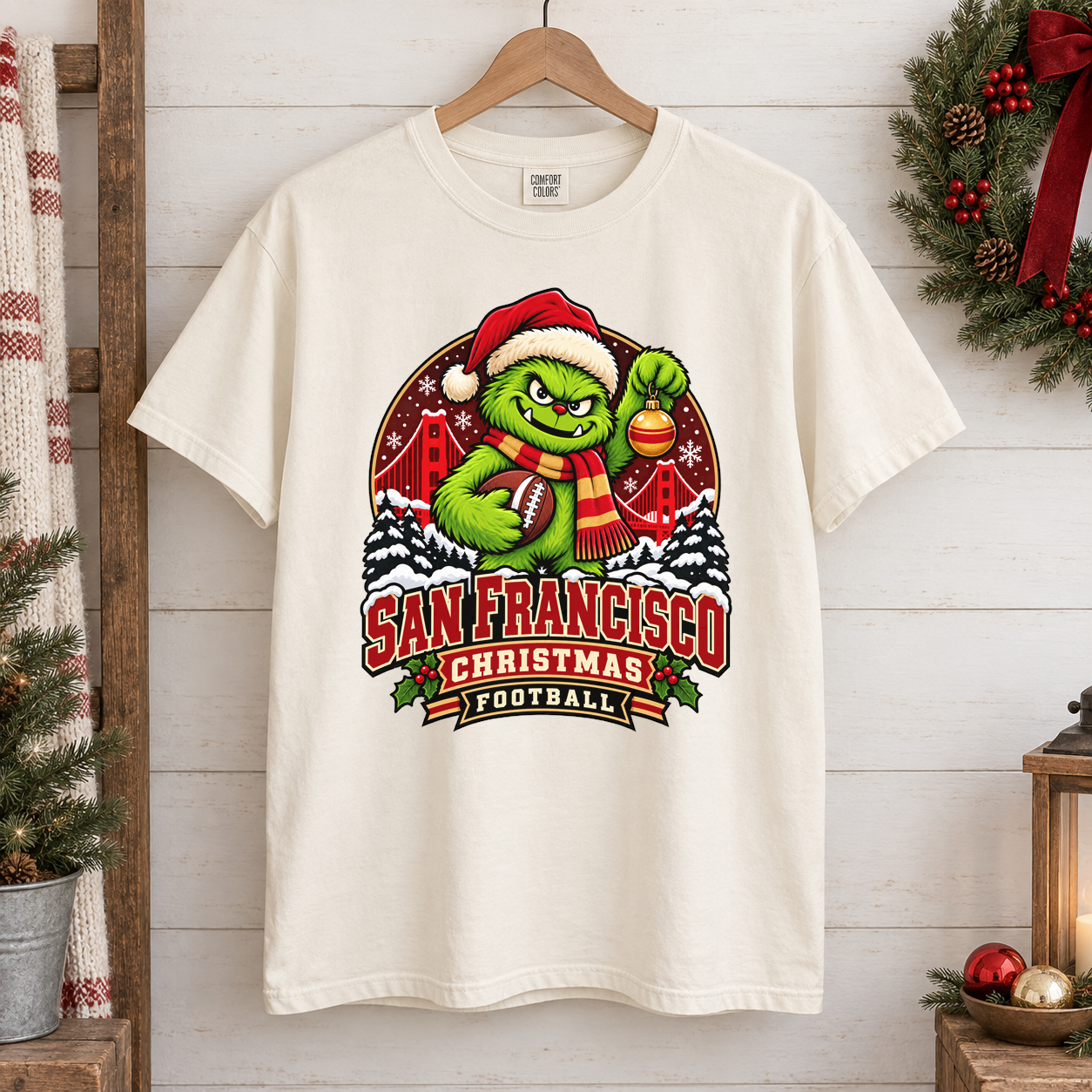 San Francisco Christmas Football Comfort Colors 1717 T-shirt mockup 1