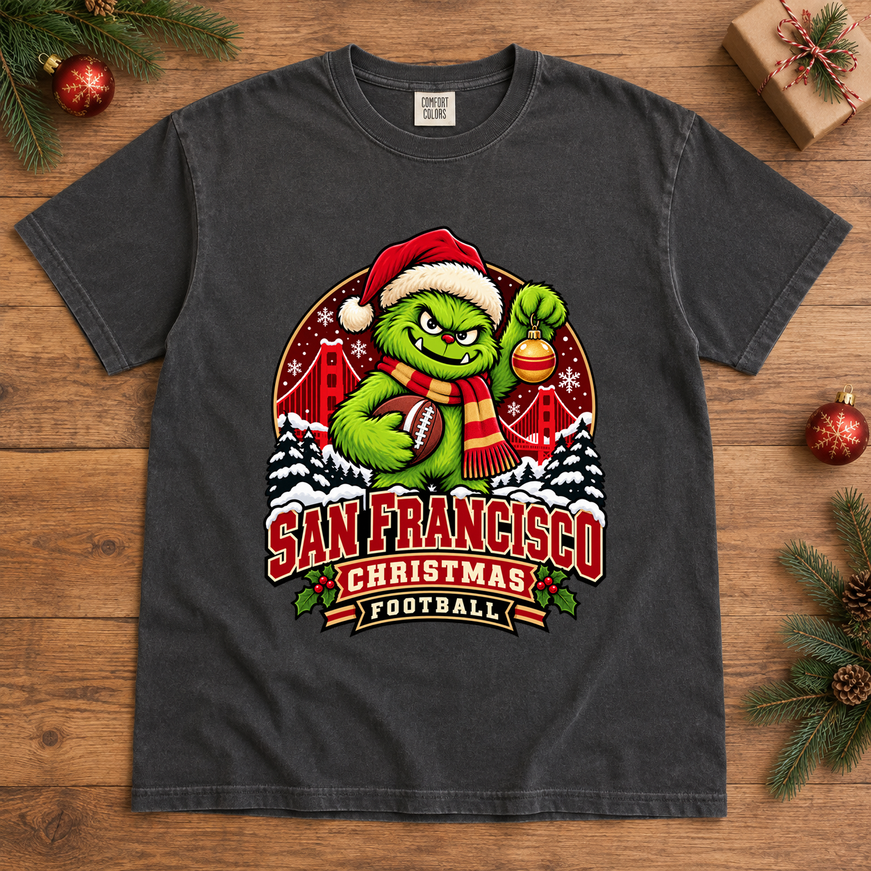 San Francisco Christmas Football Comfort Colors 1717 T-shirt mockup 2