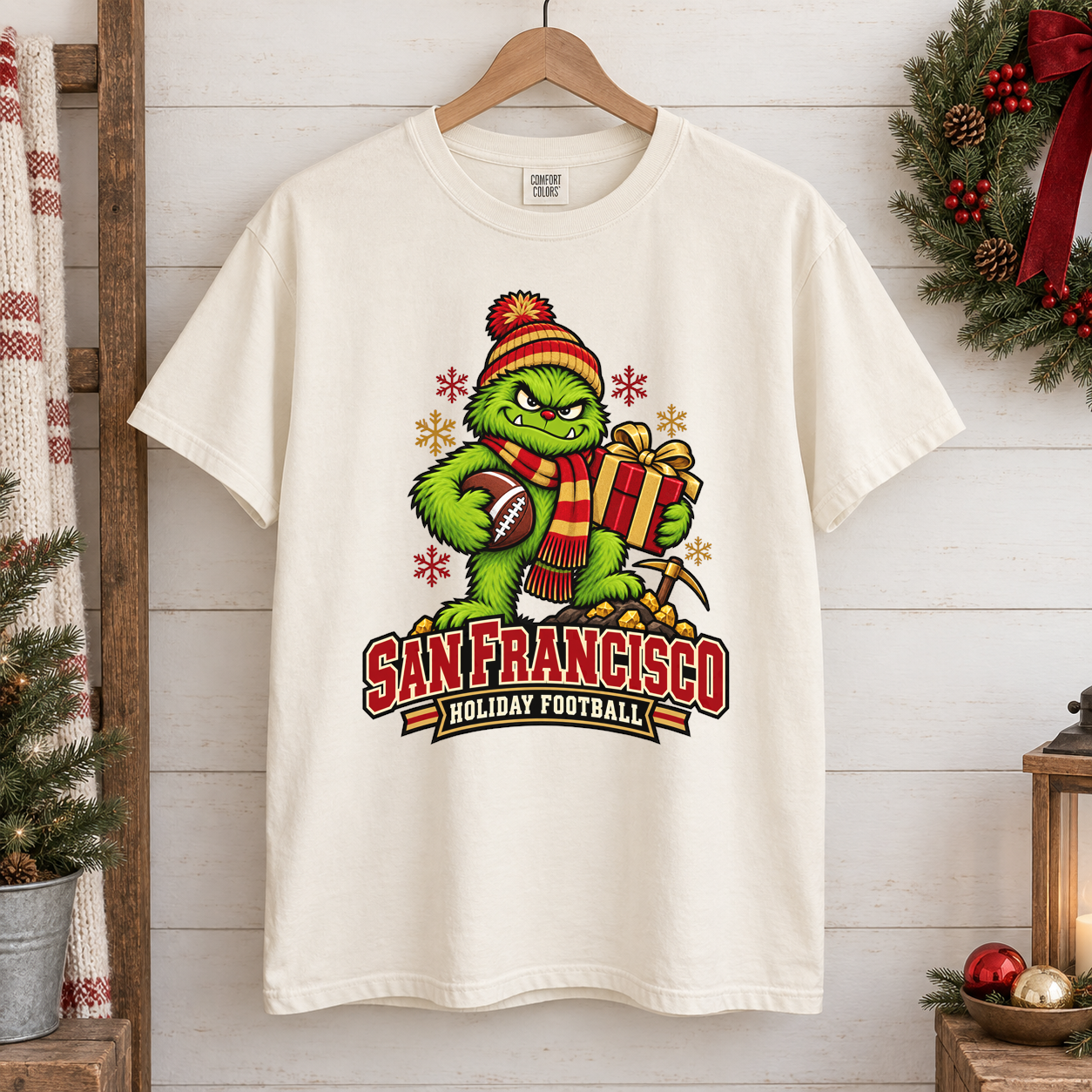 San Francisco Holiday Football Comfort Colors 1717 T-shirt mockup 1