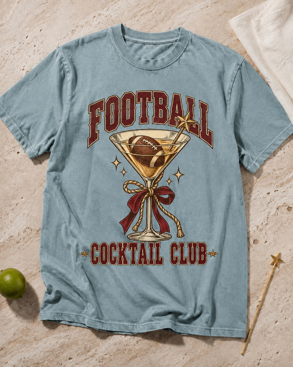 Football Cocktail Club Comfort Colors T-shirt flat lay mockup
