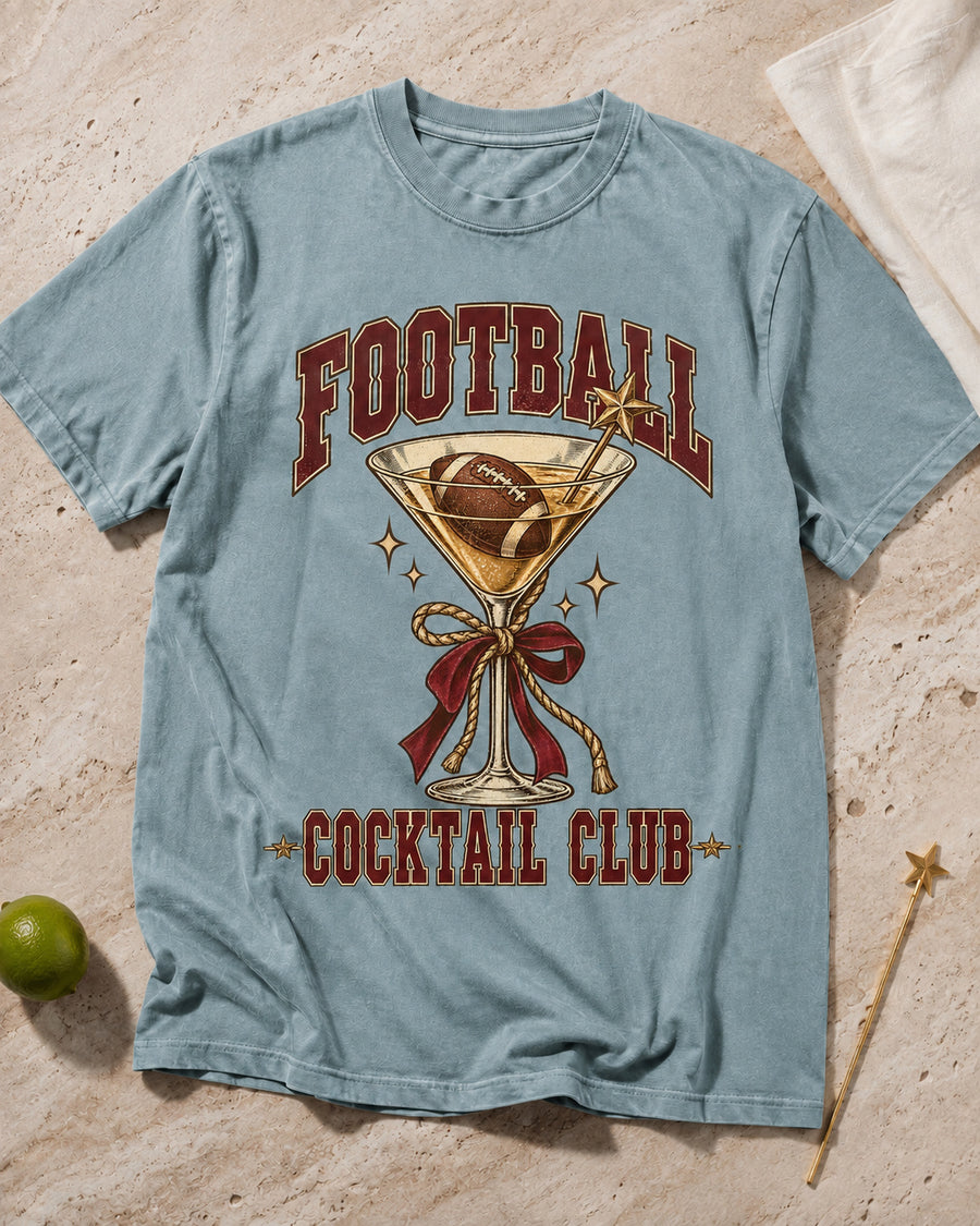 Football Cocktail Club Comfort Colors T-shirt flat lay mockup