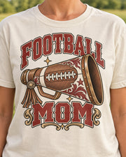 Football Mom graphic print close-up on Comfort Colors shirt