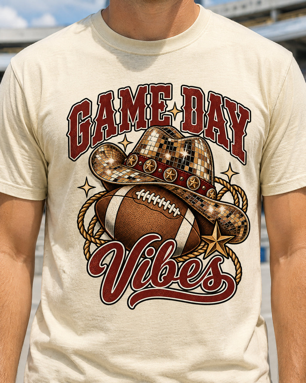 Game Day Vibes graphic print close-up on Comfort Colors shirt