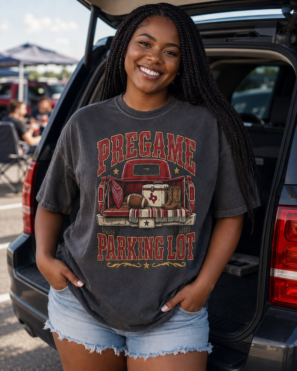 Pregame Parking Lot premium Comfort Colors football tailgate T-shirt hero mockup