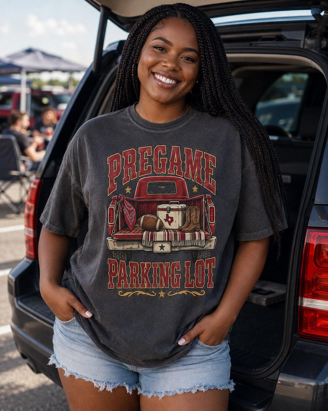 Pregame Parking Lot premium Comfort Colors football tailgate T-shirt hero mockup