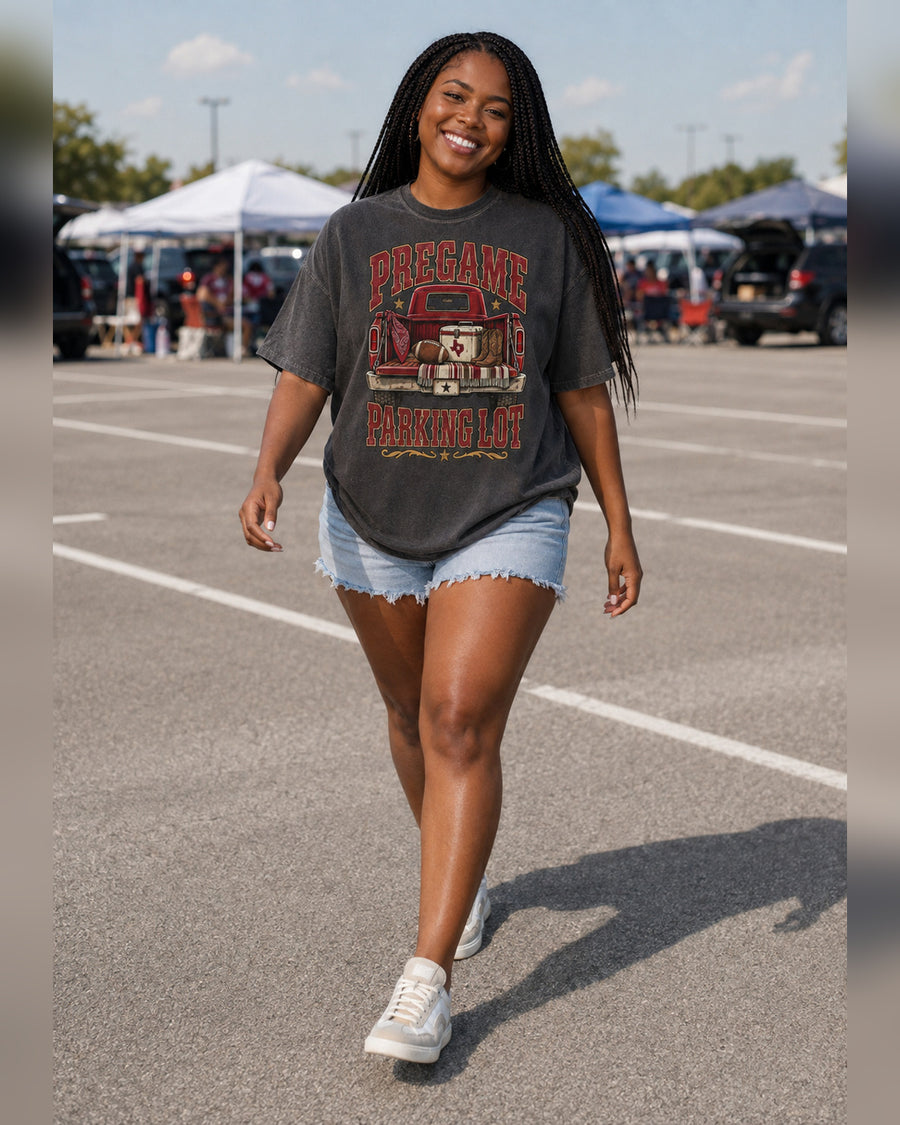 Pregame Parking Lot Comfort Colors T-shirt full body tailgate outfit mockup
