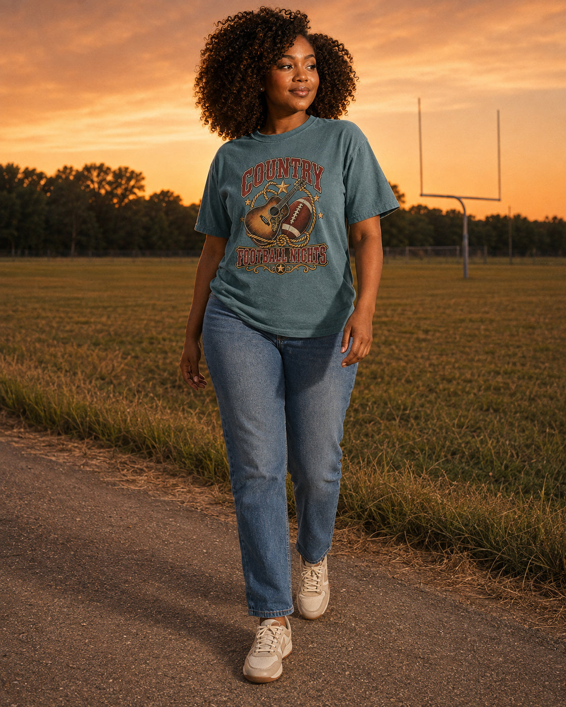 Country Football Nights western football tee full body outfit mockup
