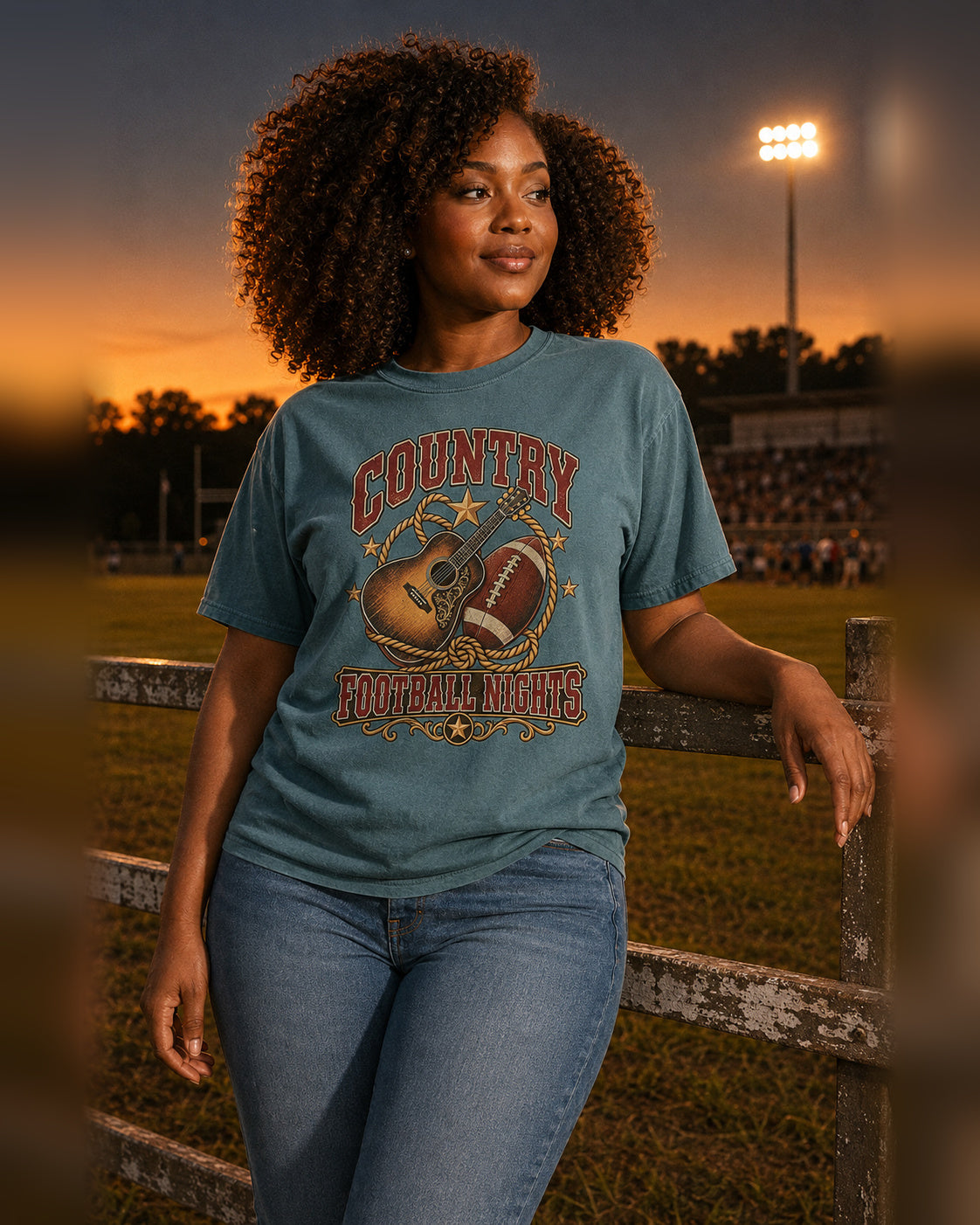 Country Football Nights western football tee storytelling lifestyle mockup
