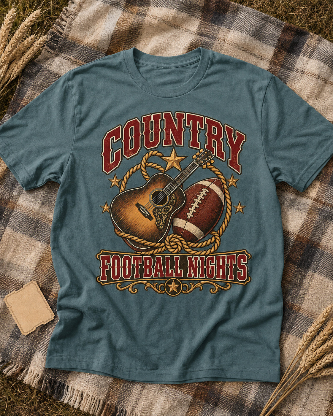 Country Football Nights western football tee premium flat lay mockup