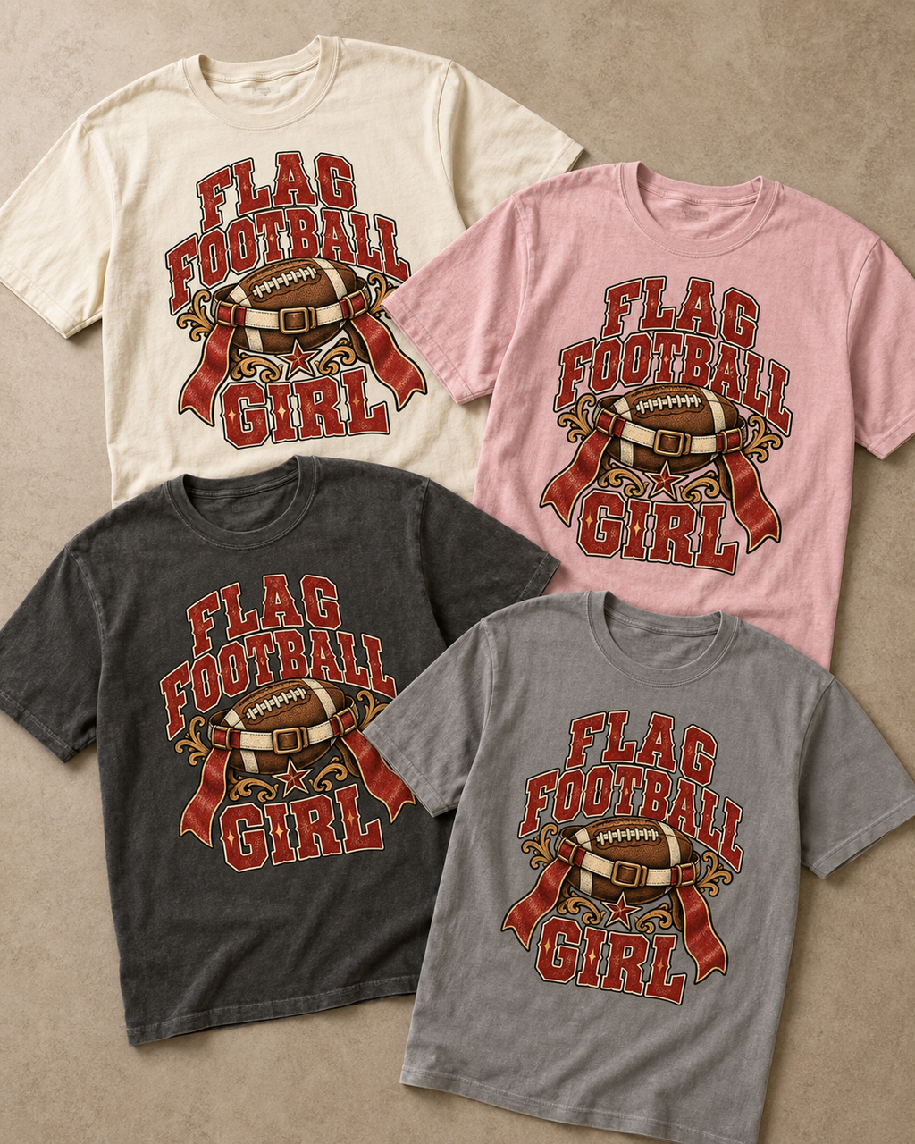 Flag Football Girl premium T-shirt featured color examples