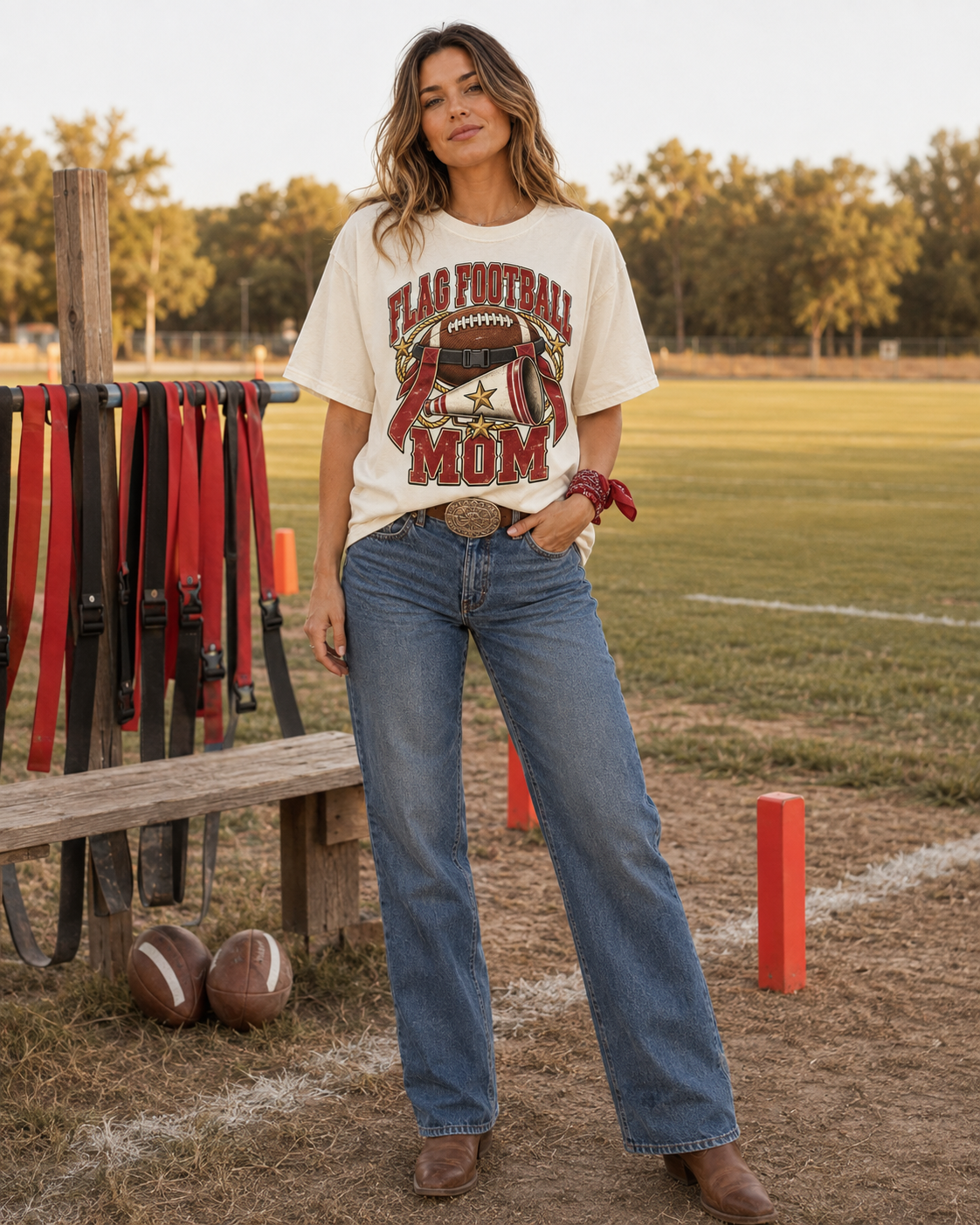 Flag Football Mom game day T-shirt full outfit mockup