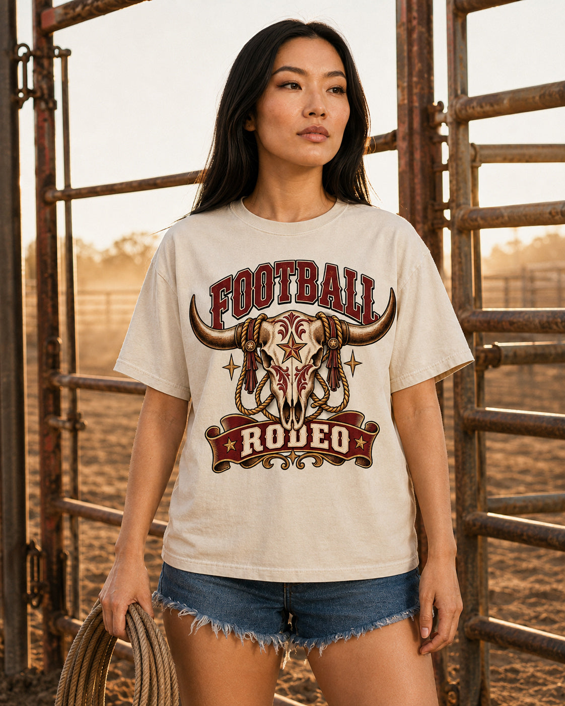 Football Rodeo western football tee storytelling lifestyle mockup
