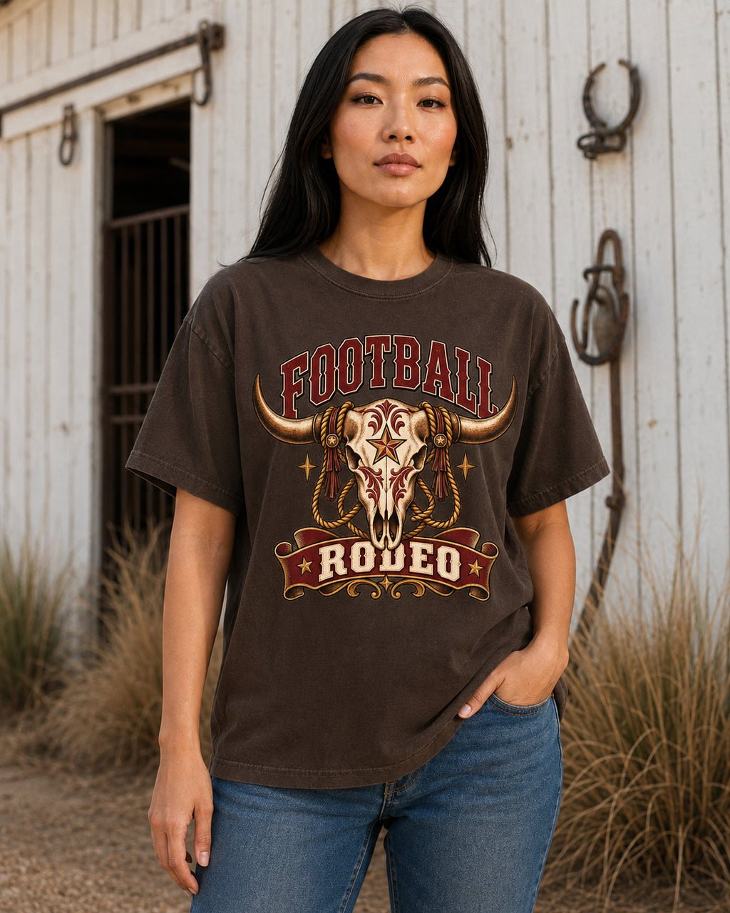 Football Rodeo western football tee alternate shirt color mockup