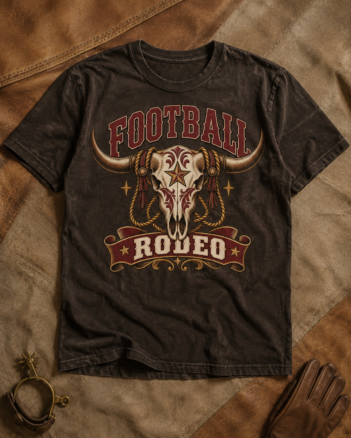 Football Rodeo western football tee premium flat lay mockup