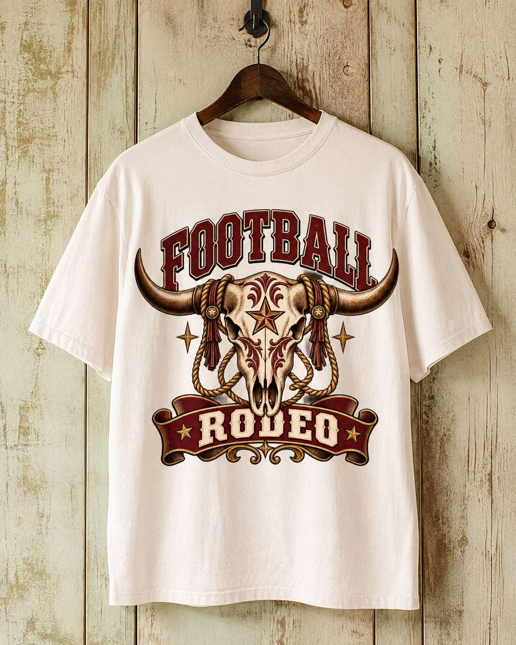 Football Rodeo western football tee premium hanger display mockup