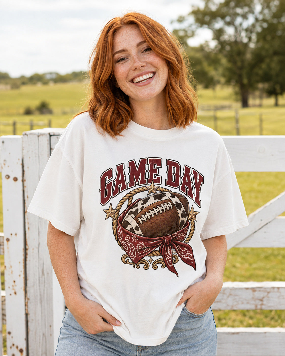 Game Day Cow Print Football western tee lifestyle hero