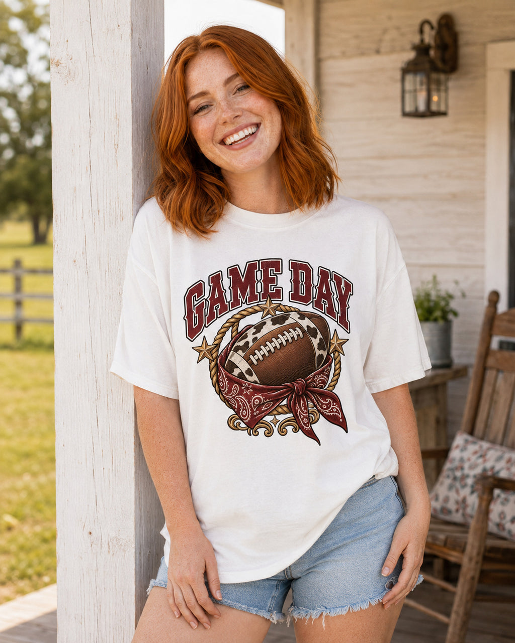 Game Day Cow Print Football western tee alternate lifestyle mockup