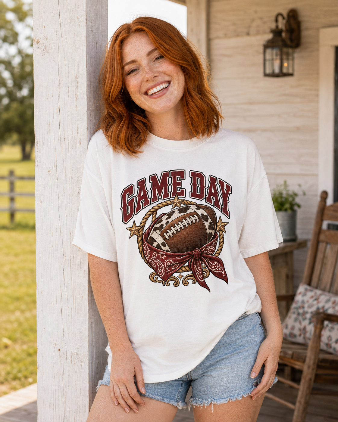Game Day Cow Print Football western tee alternate lifestyle mockup