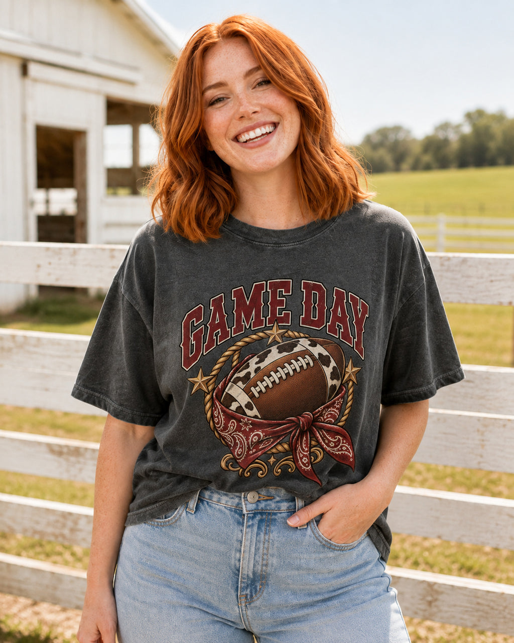 Game Day Cow Print Football western tee alternate shirt color mockup