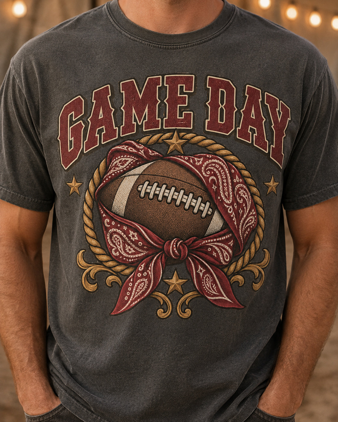 Game Day Bandana Football graphic print close-up on Comfort Colors shirt