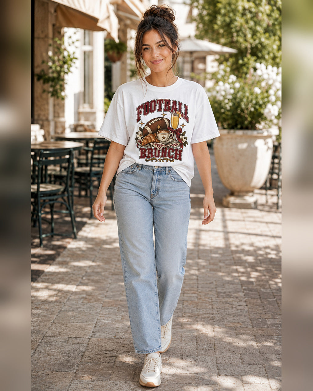 Football Brunch Comfort Colors T-shirt full body game day outfit mockup