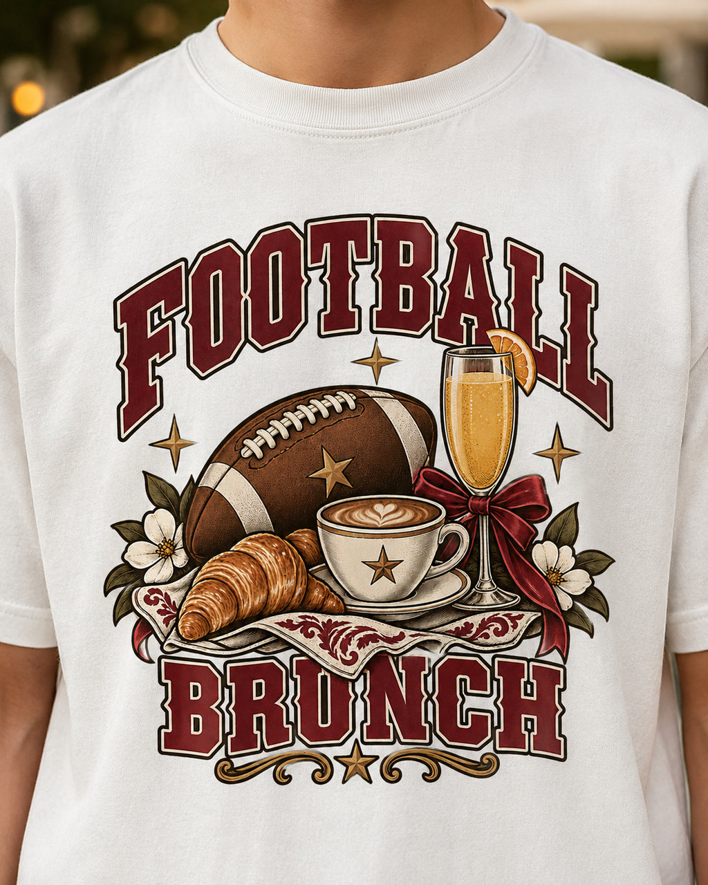 Football Brunch graphic print close-up on Comfort Colors shirt