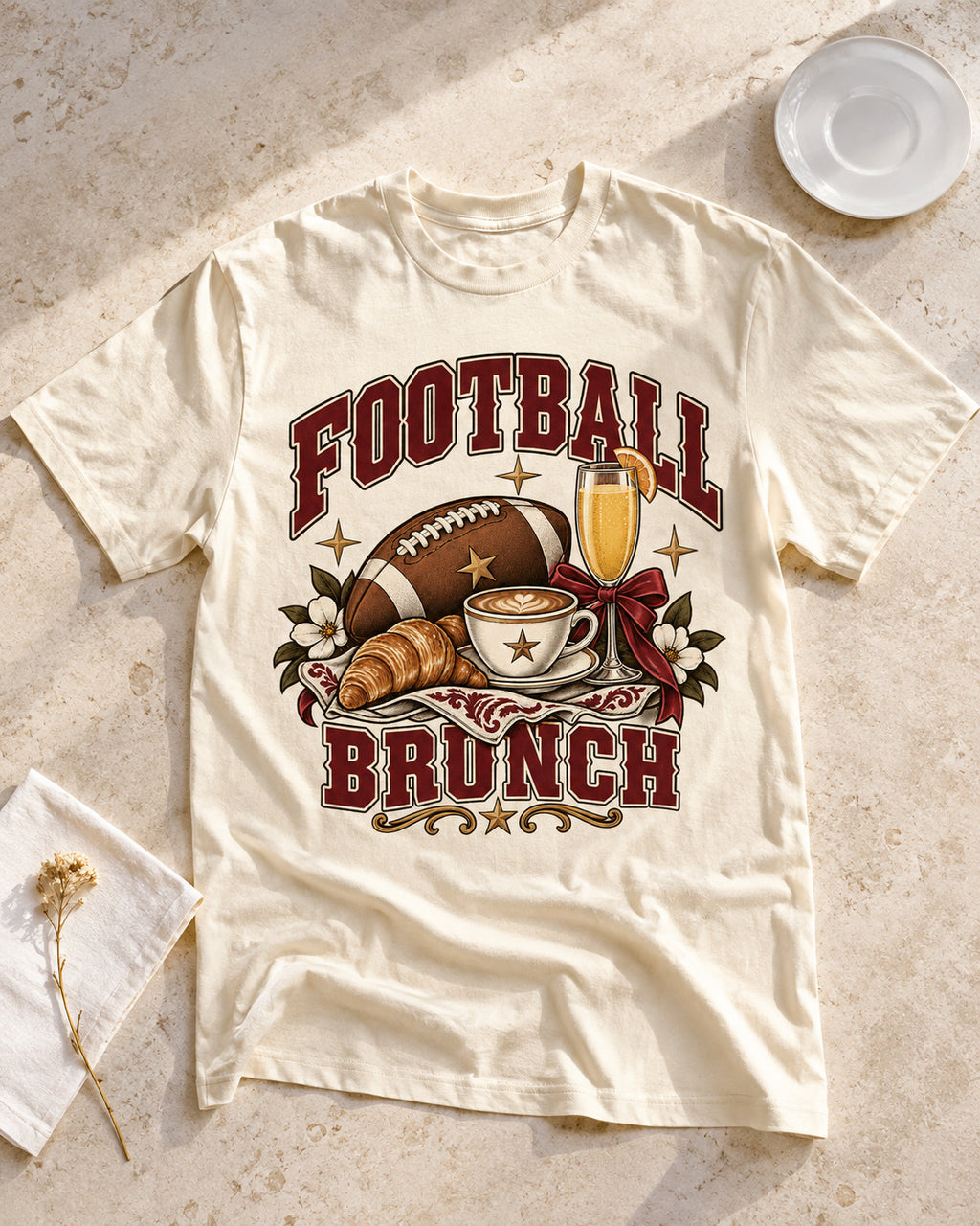 Football Brunch Comfort Colors T-shirt flat lay mockup