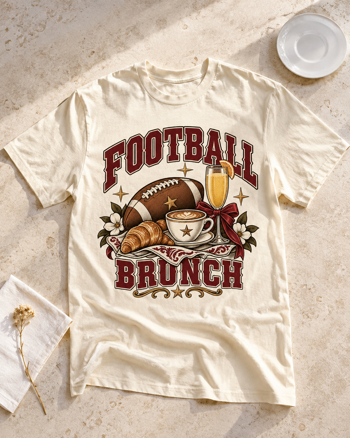 Football Brunch Comfort Colors T-shirt flat lay mockup